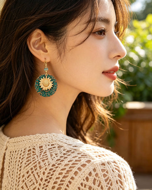 Bohemian Double-Layer Sunflower Earrings
