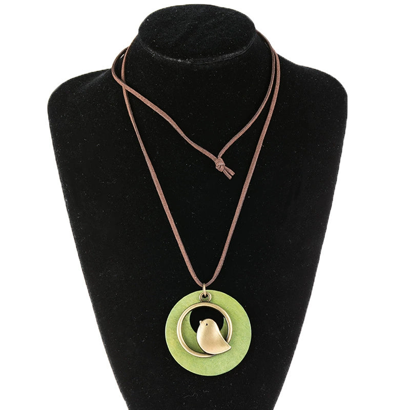 Wooden Bird Pendant Necklace