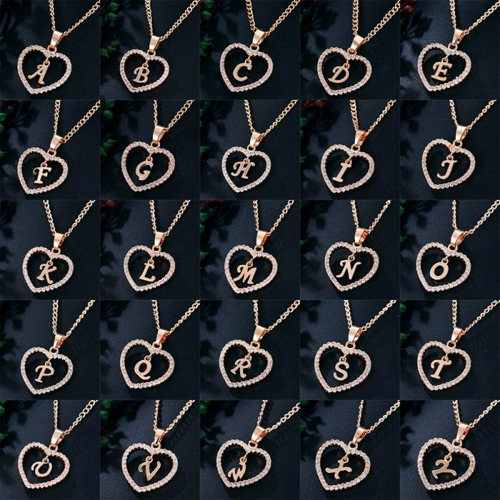 Zircon Heart-Shaped Letter Necklace