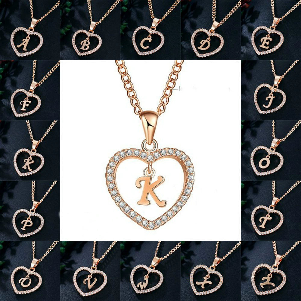 Zircon Heart-Shaped Letter Necklace