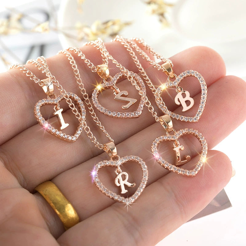 Zircon Heart-Shaped Letter Necklace