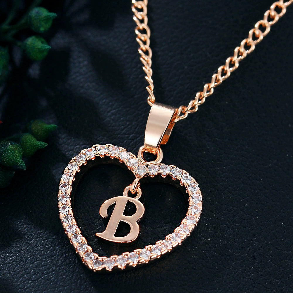 Zircon Heart-Shaped Letter Necklace