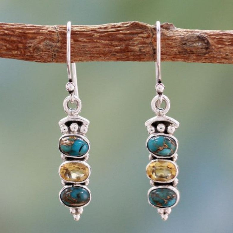 S925 Vintage Thai Silver Turquoise Earrings