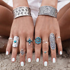 Engraved Totem Ring Set of Nine Pieces