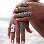 Engraved Totem Ring Set of Nine Pieces