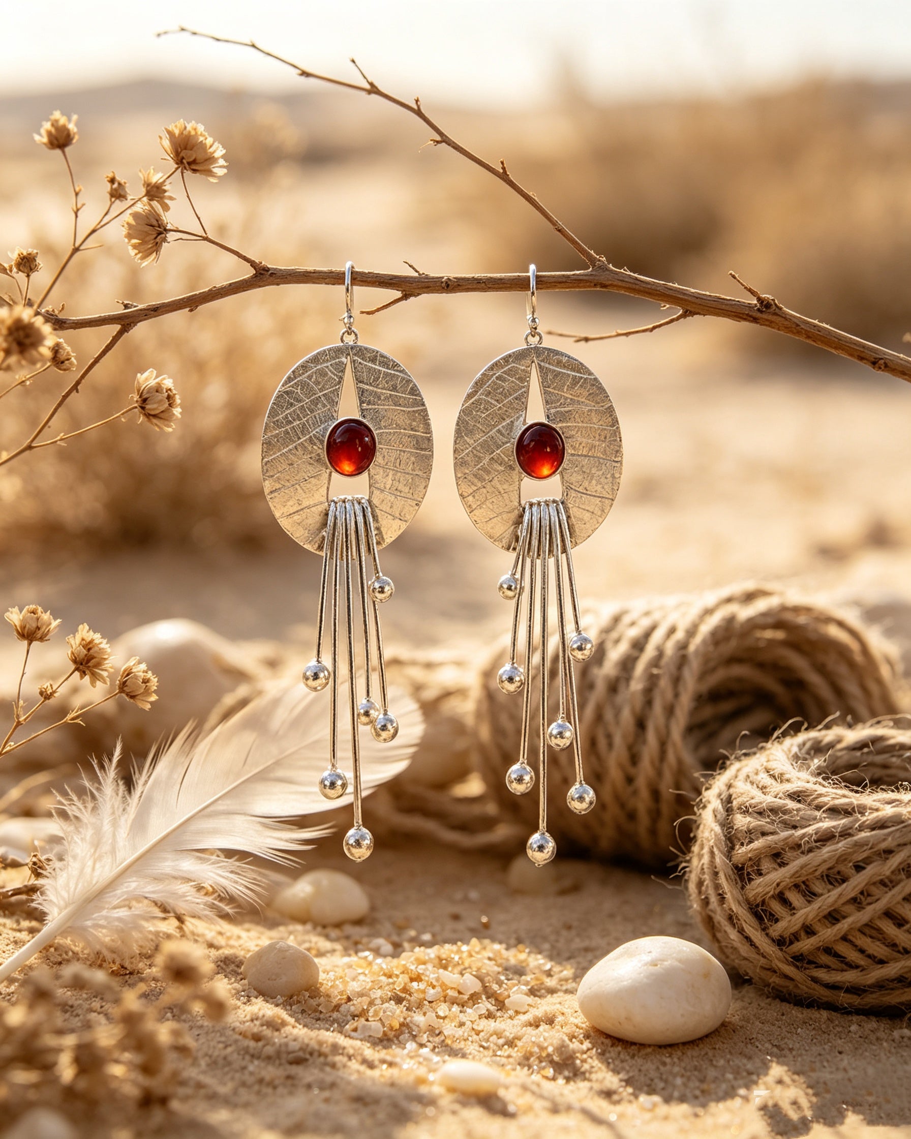 Tassel Red Agate Earrings