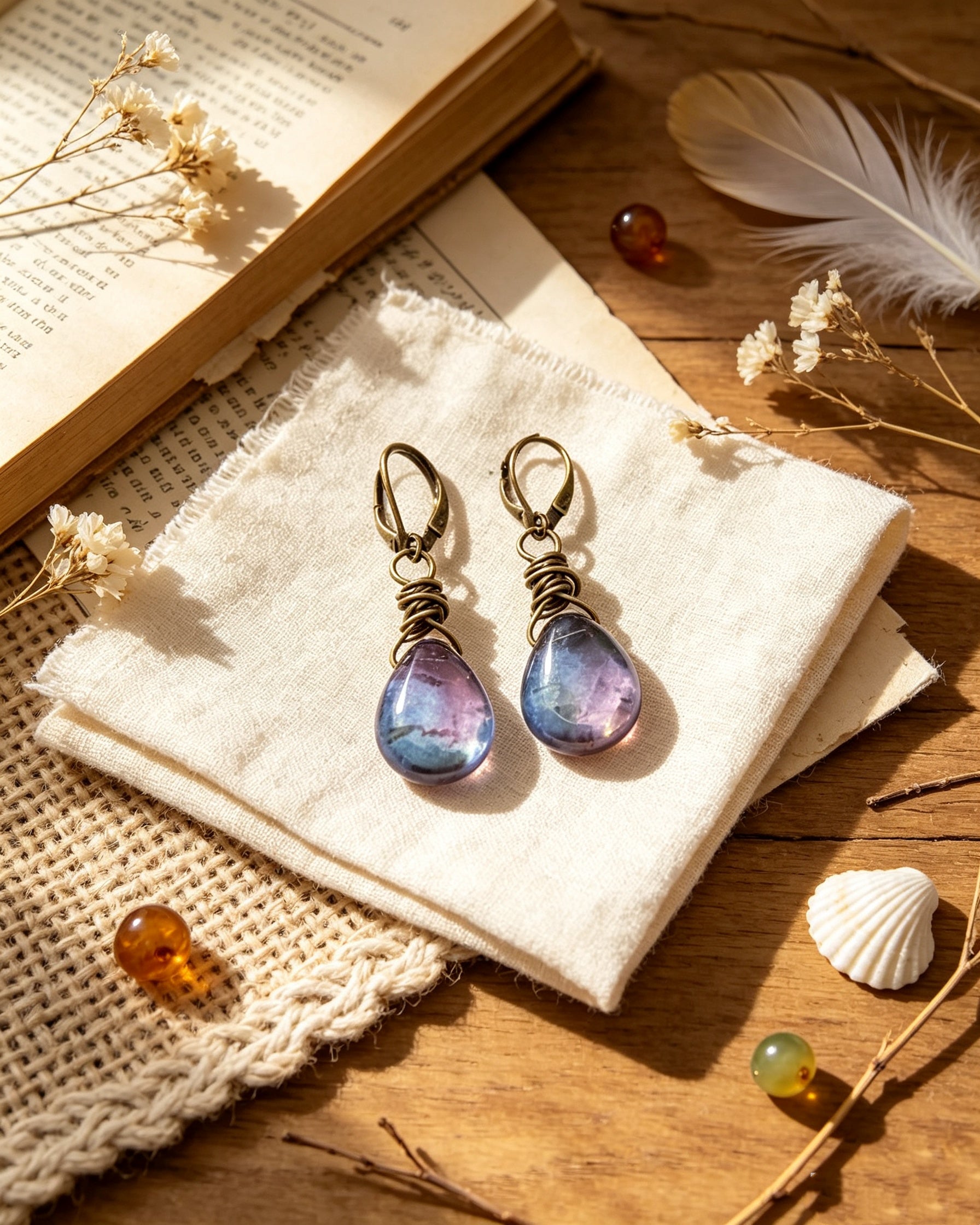 Blue/Orange Gemstone Earrings