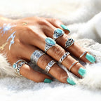Totem Flower Turquoise 10-piece Jointed Combination Ring Set