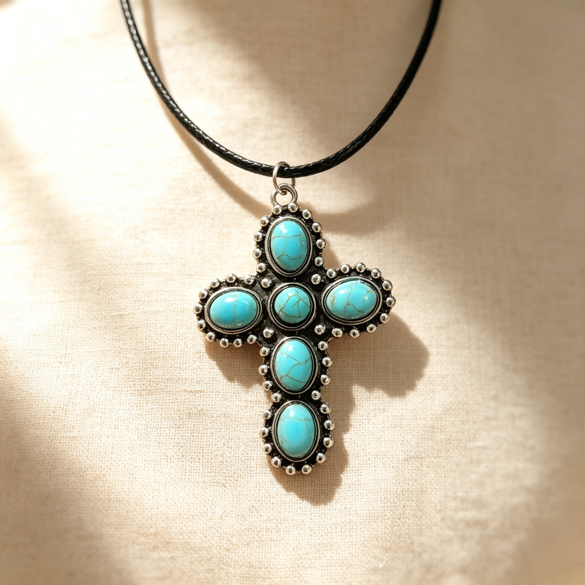 Retro Turquoise Cross Necklace