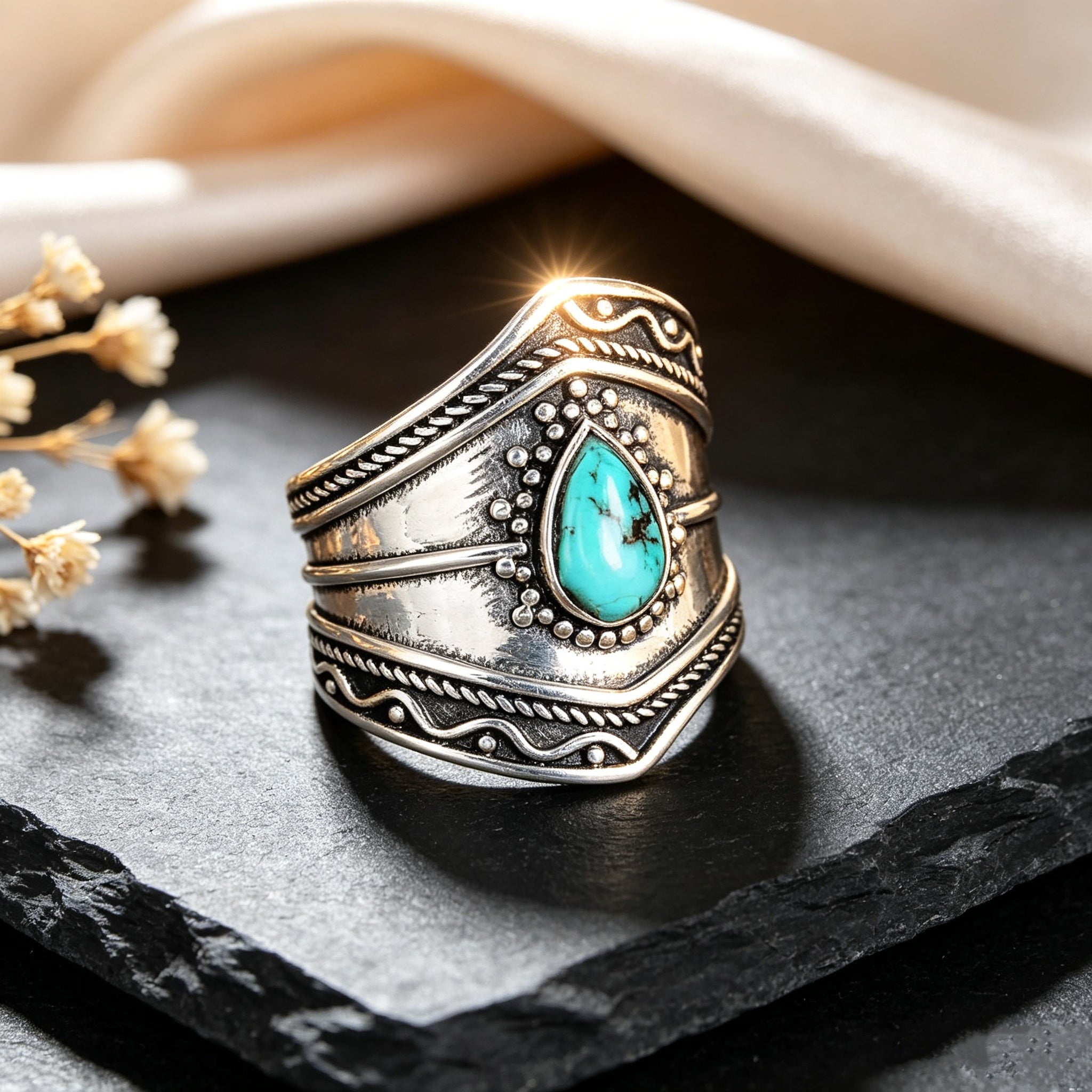 Bohemian Style Irregular Turquoise Ring