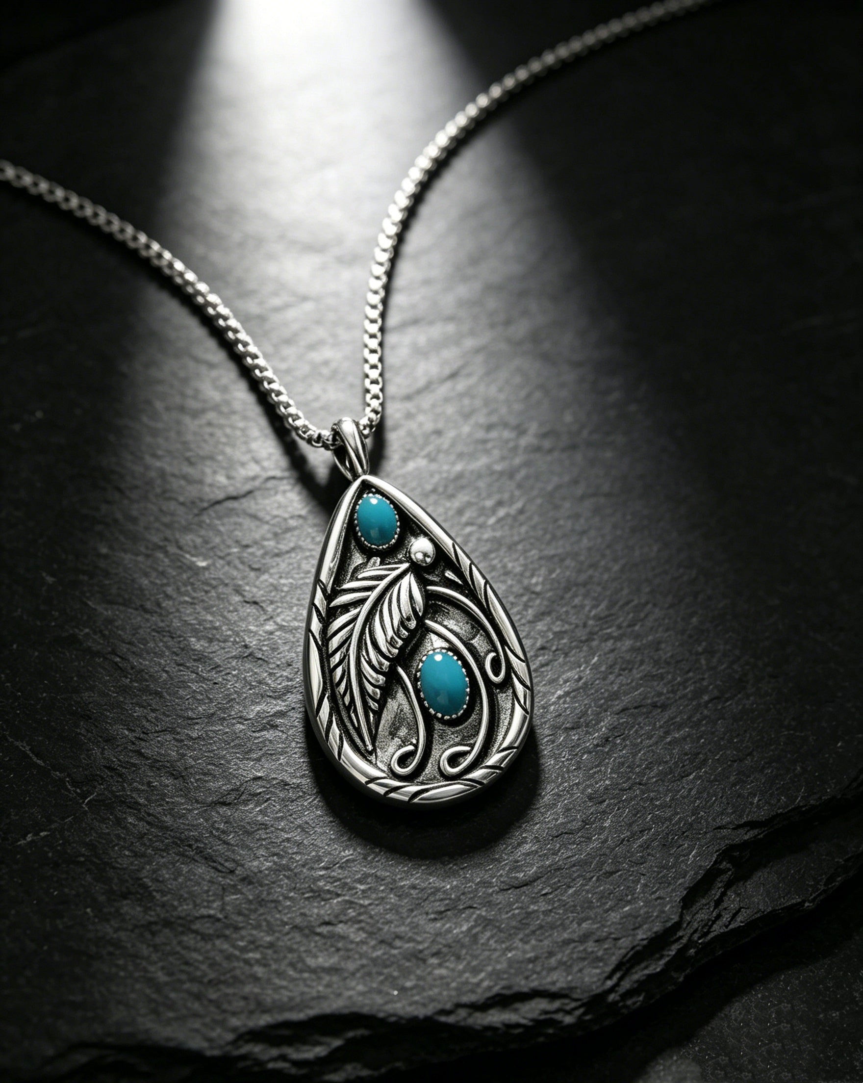 Turquoise Vintage Feather Necklace