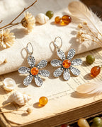 Silver Orange Flower Earrings