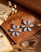 Silver Orange Flower Earrings