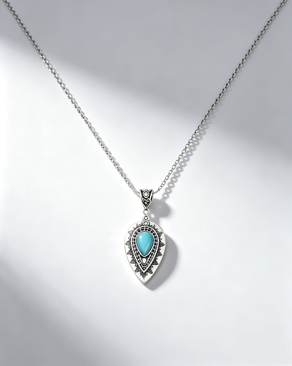 Engraved drop-Shaped Turquoise Necklace