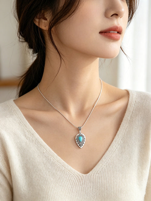 Engraved drop-Shaped Turquoise Necklace