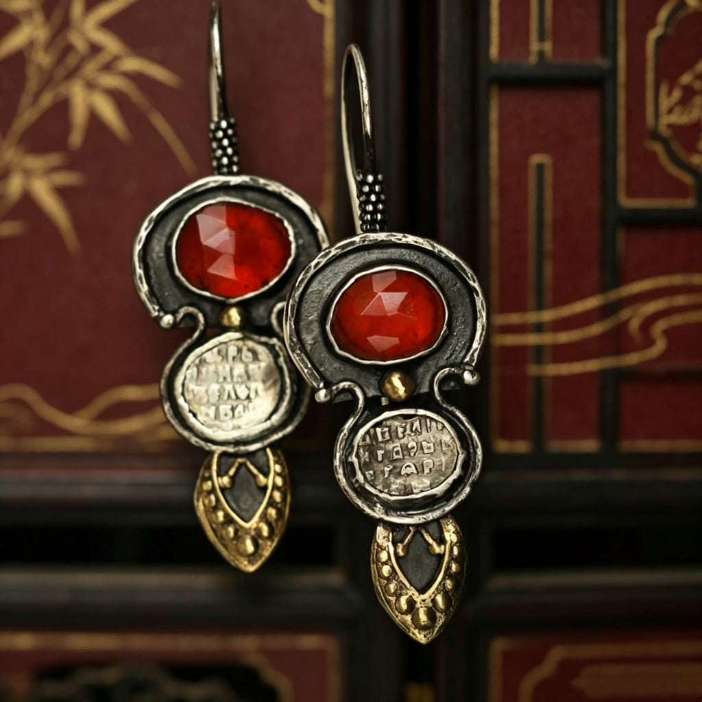 Agate Red Waterdrop Relief Earrings