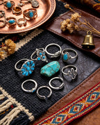 Engraved Totem Ring Set of Nine Pieces
