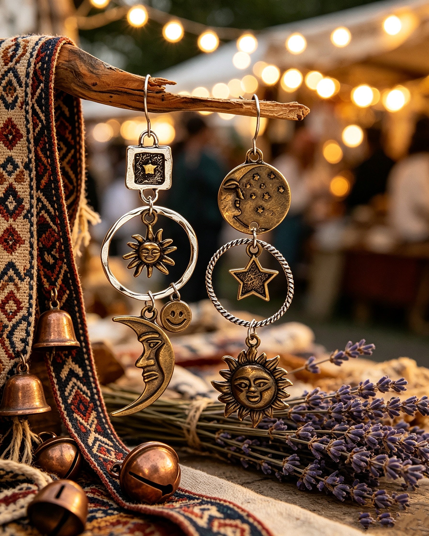 Five-Pointed Star Sun & Moon Earrings
