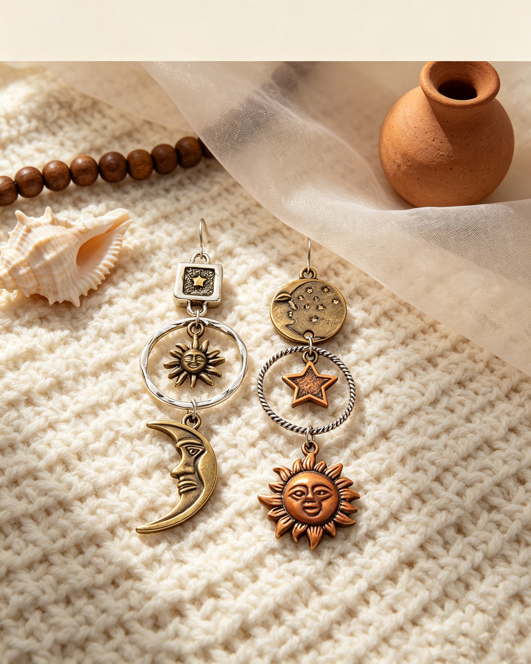 Five-Pointed Star Sun & Moon Earrings