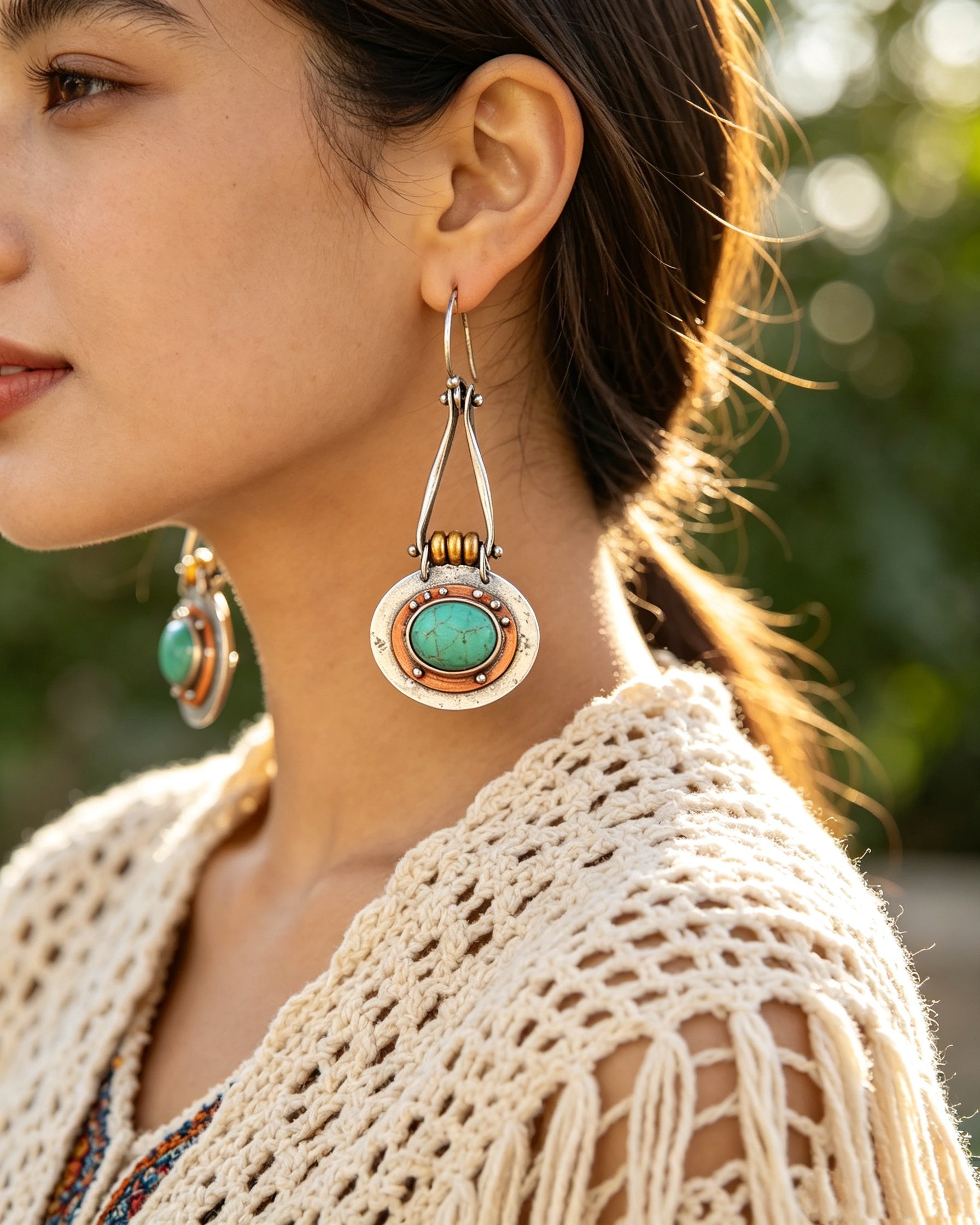 Elliptical Turquoise Double-Color Earrings