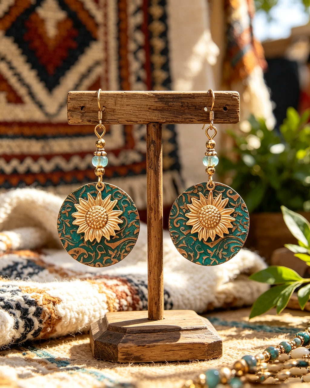 Bohemian Double-Layer Sunflower Earrings