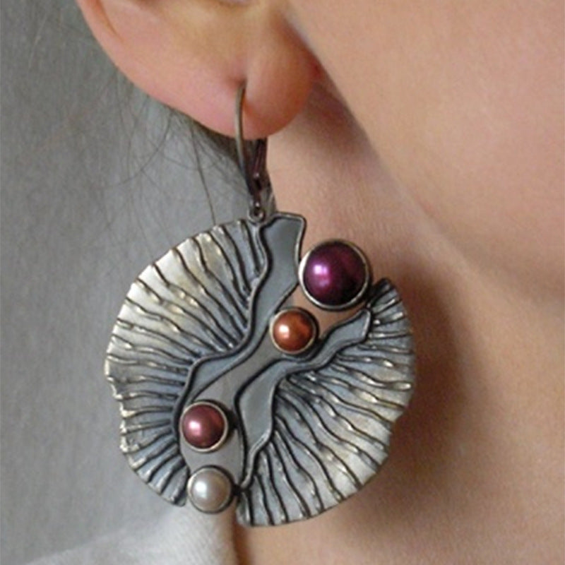 Fan-shaped Colored Pearl Earrings