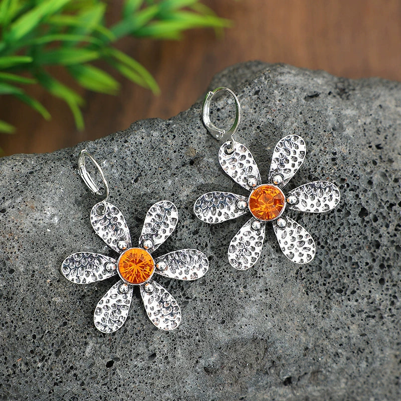 Silver Orange Flower Earrings