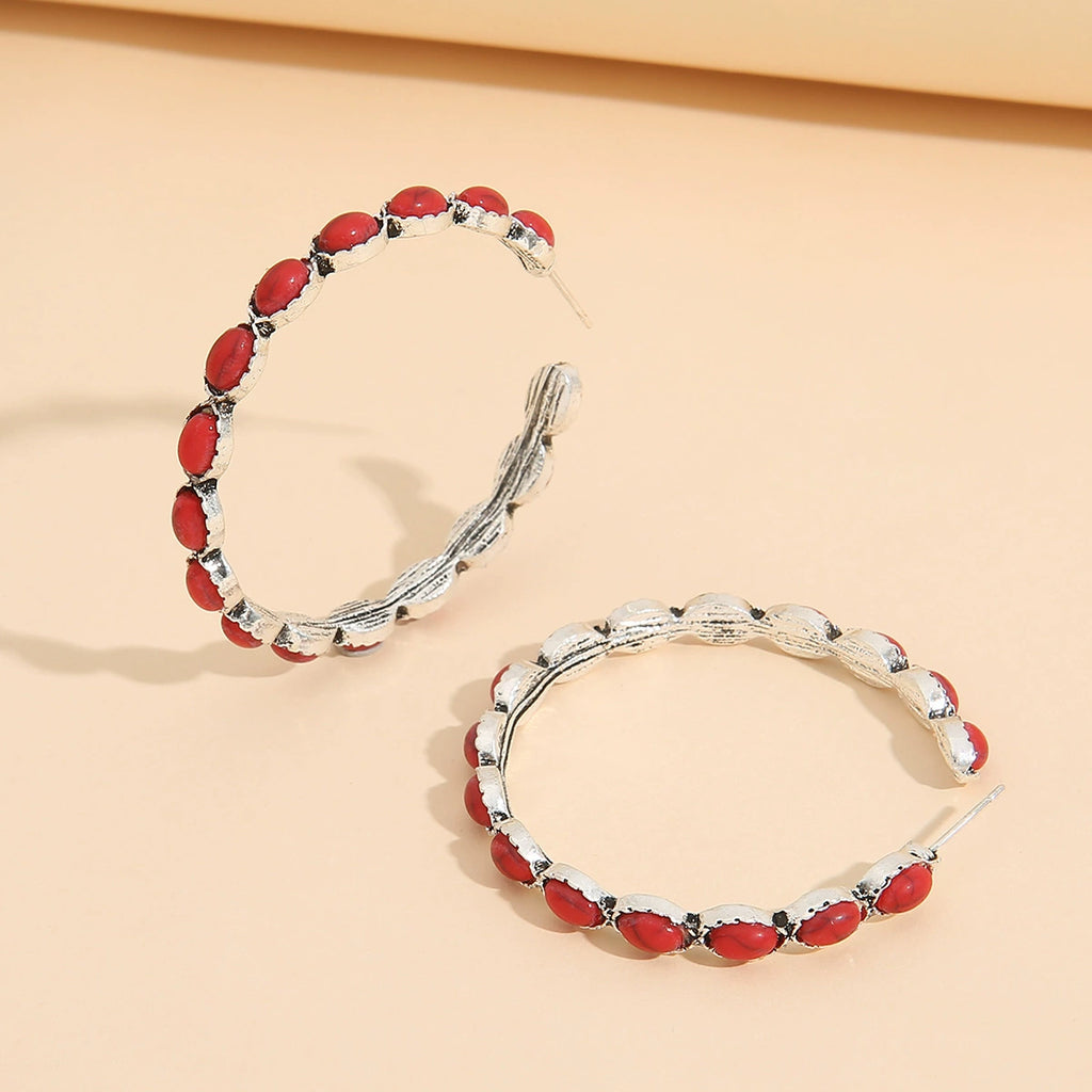Large Circle C-Shaped Turquoise Earrings