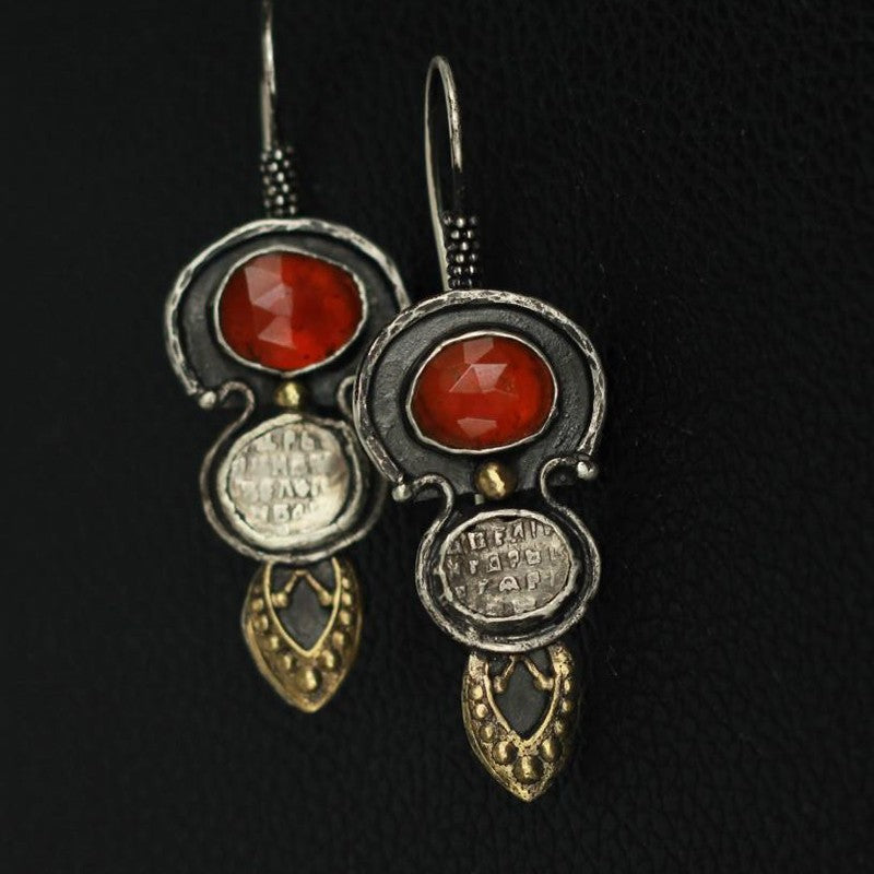 Agate Red Waterdrop Relief Earrings