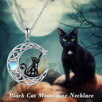 Moonstone Starry Black Cat Necklace