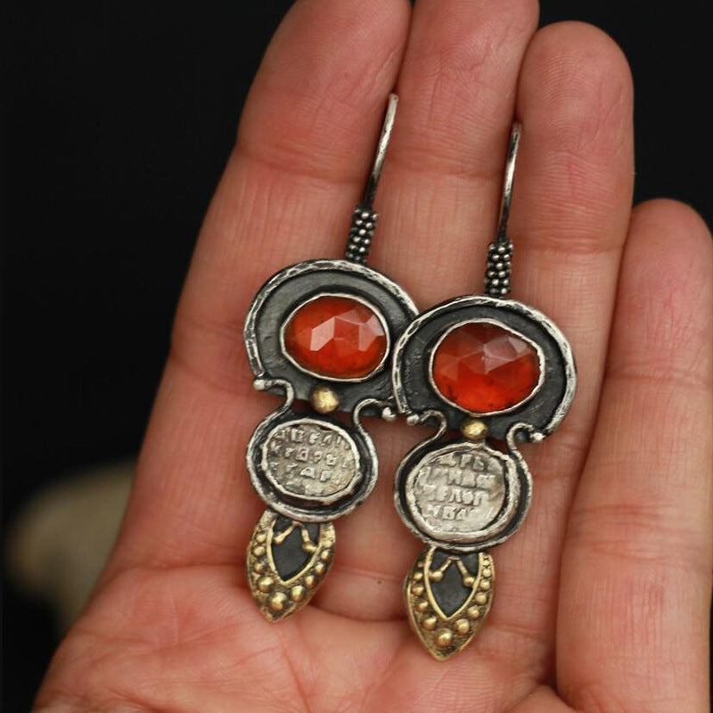 Agate Red Waterdrop Relief Earrings