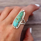 Waterdrop-shaped Turquoise Patterned Ring