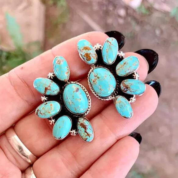 Geometric Flower Turquoise Earrings